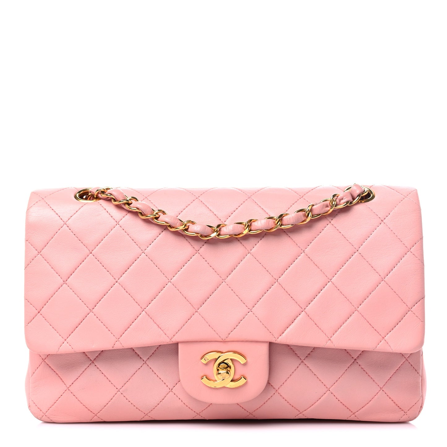 Lambskin Quilted Medium Double Flap Light Pink
