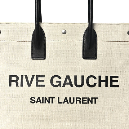 Saint Laurent Linen Calfskin Rive Gauche Tote Optic White 7 of 9