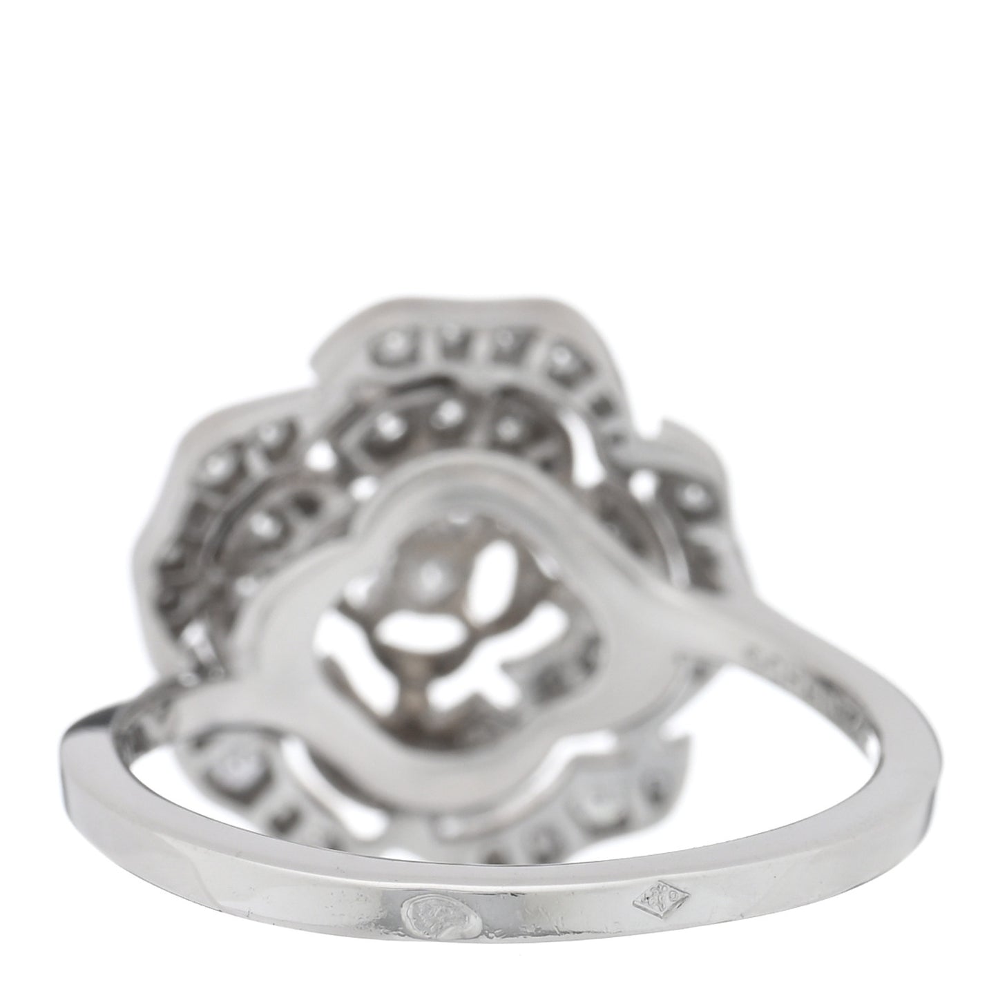 18K White Gold Diamond Small Bouton de Camelia Ring 52 6