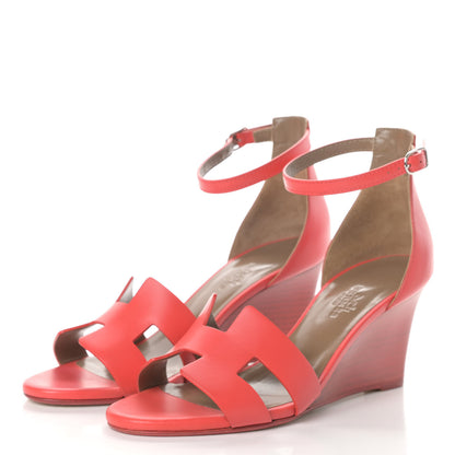 Hermes Calfskin Legend Wedge Sandals 37.5 Pavot 3 of 7
