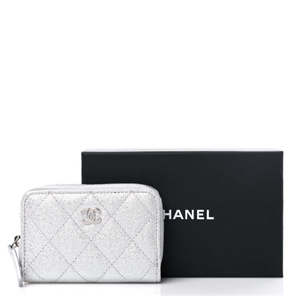 Chanel Glittered Metallic Caviar Quilted Zip Coin Purse Wallet Silver 8 of 8