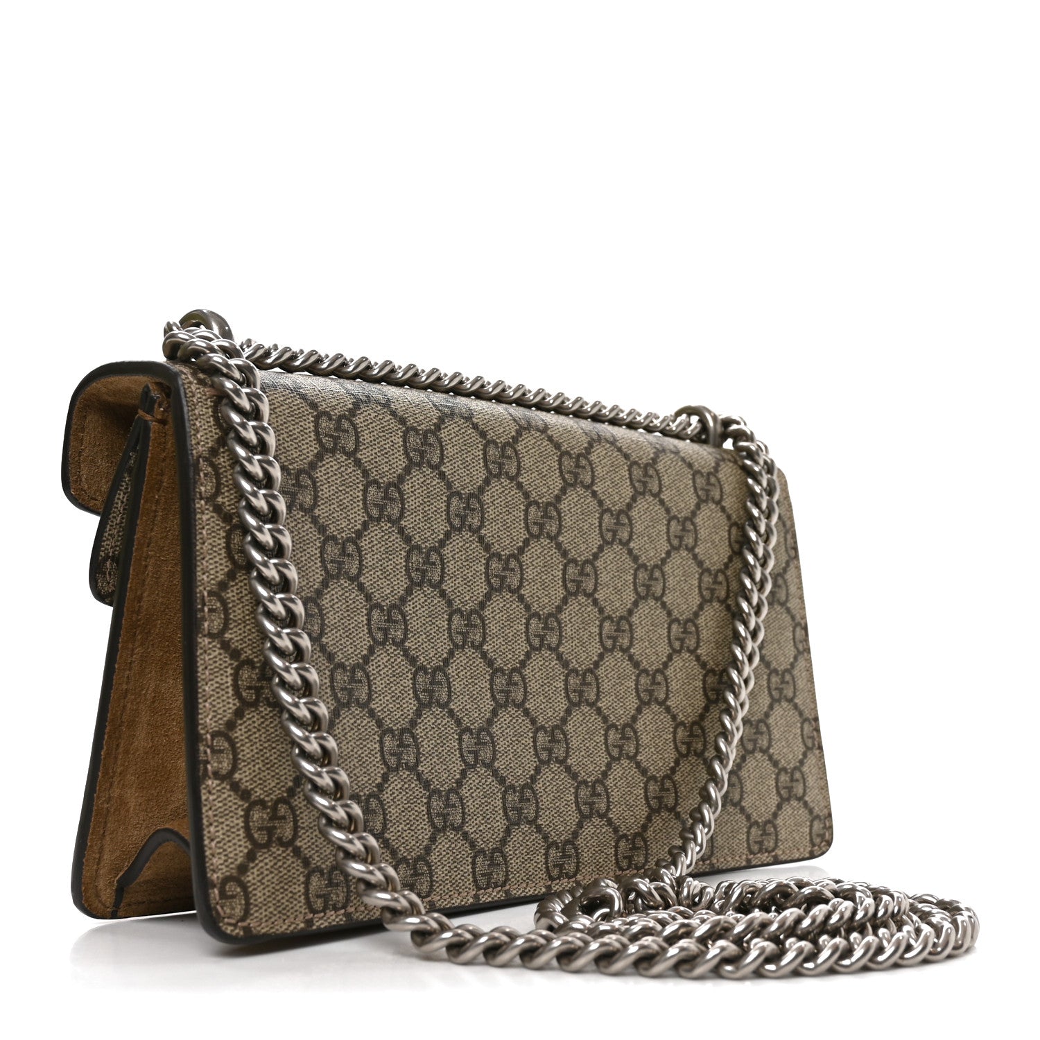 Gucci GG Supreme Monogram Suede Crystal Small Dionysus Shoulder Bag Beige Ebony Taupe 3 of 11