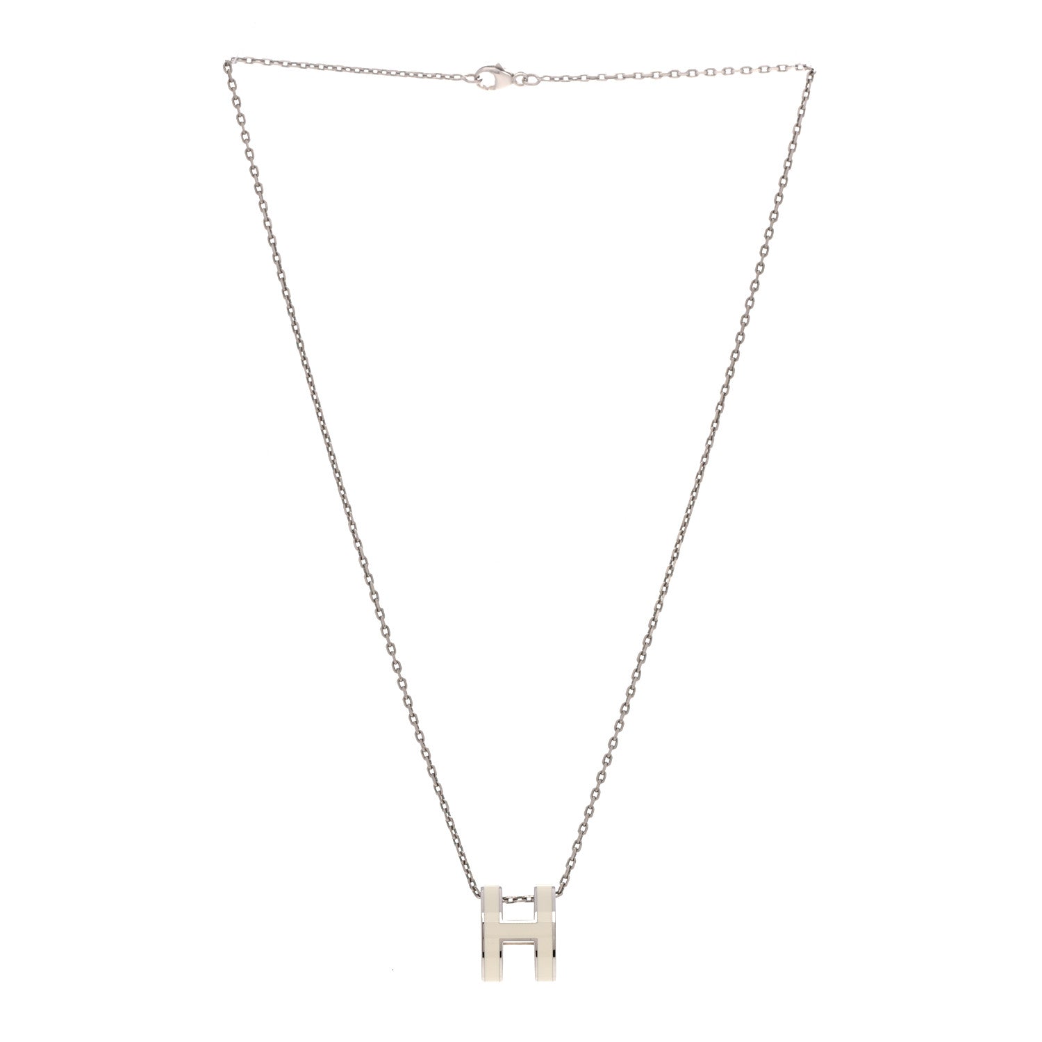Hermes Lacquered Palladium Pop H Pendant Necklace White 3 of 6