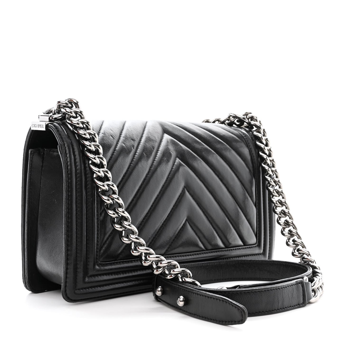 Lambskin Chevron Quilted Medium Boy Flap Black