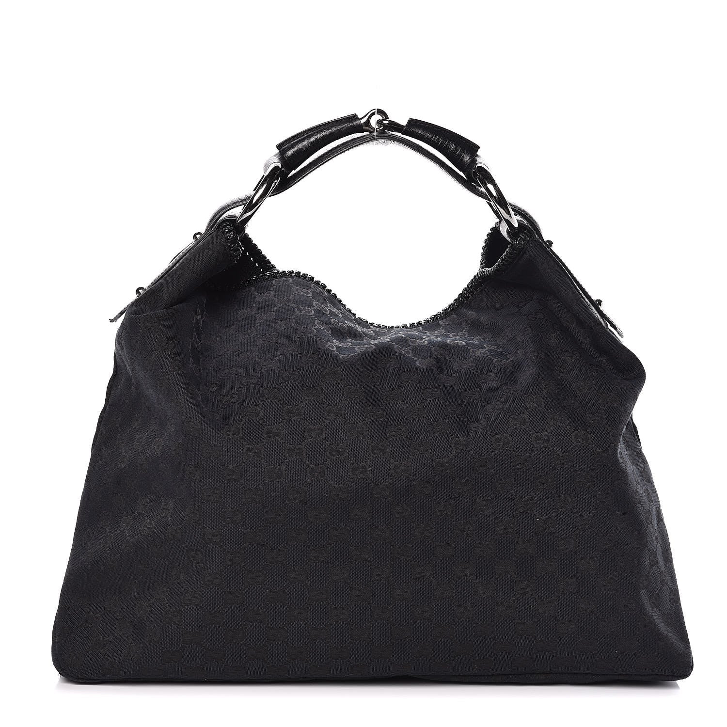 Gucci Monogram Large Horsebit Chain Hobo Black 1 of 13