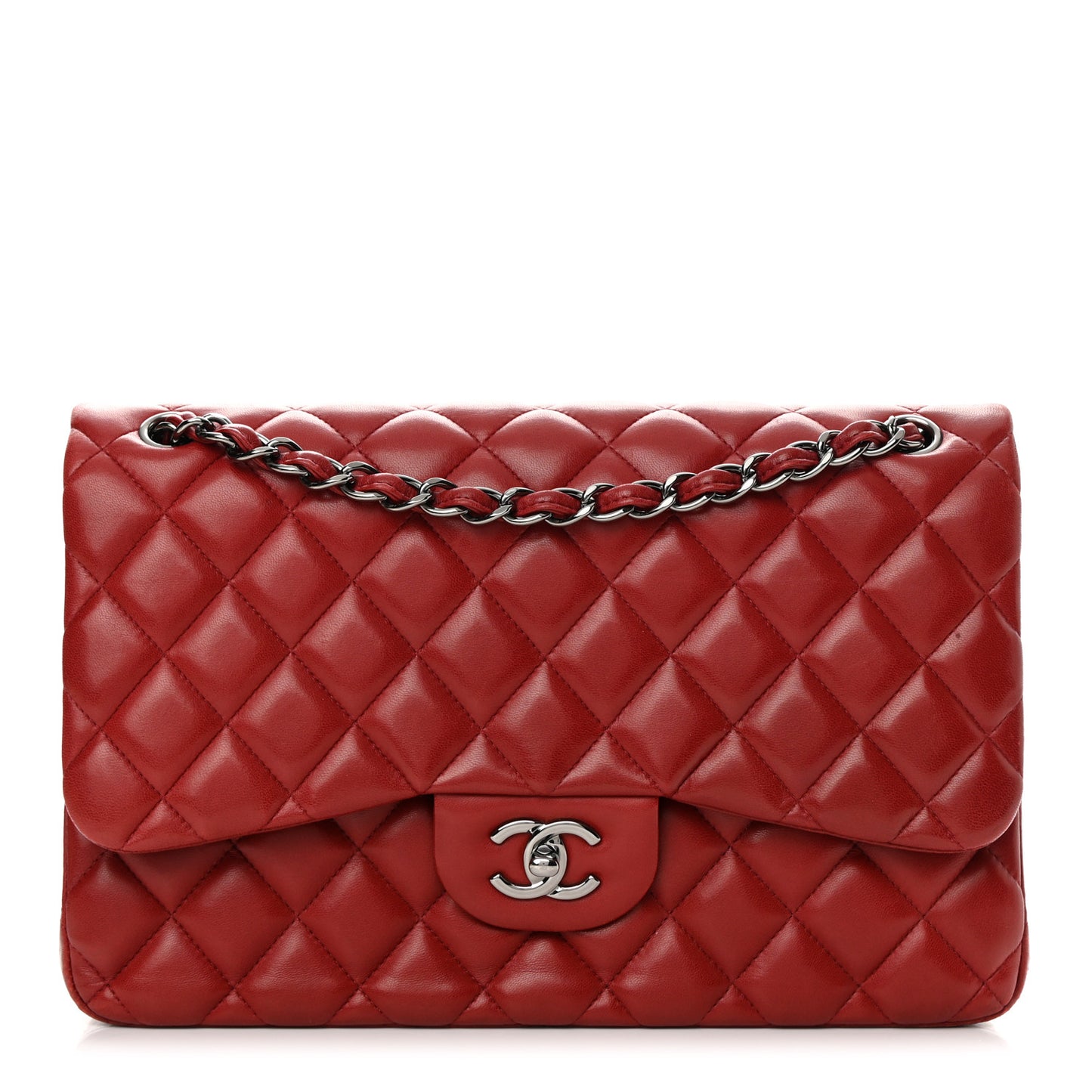 Lambskin Quilted Jumbo Double Flap Red