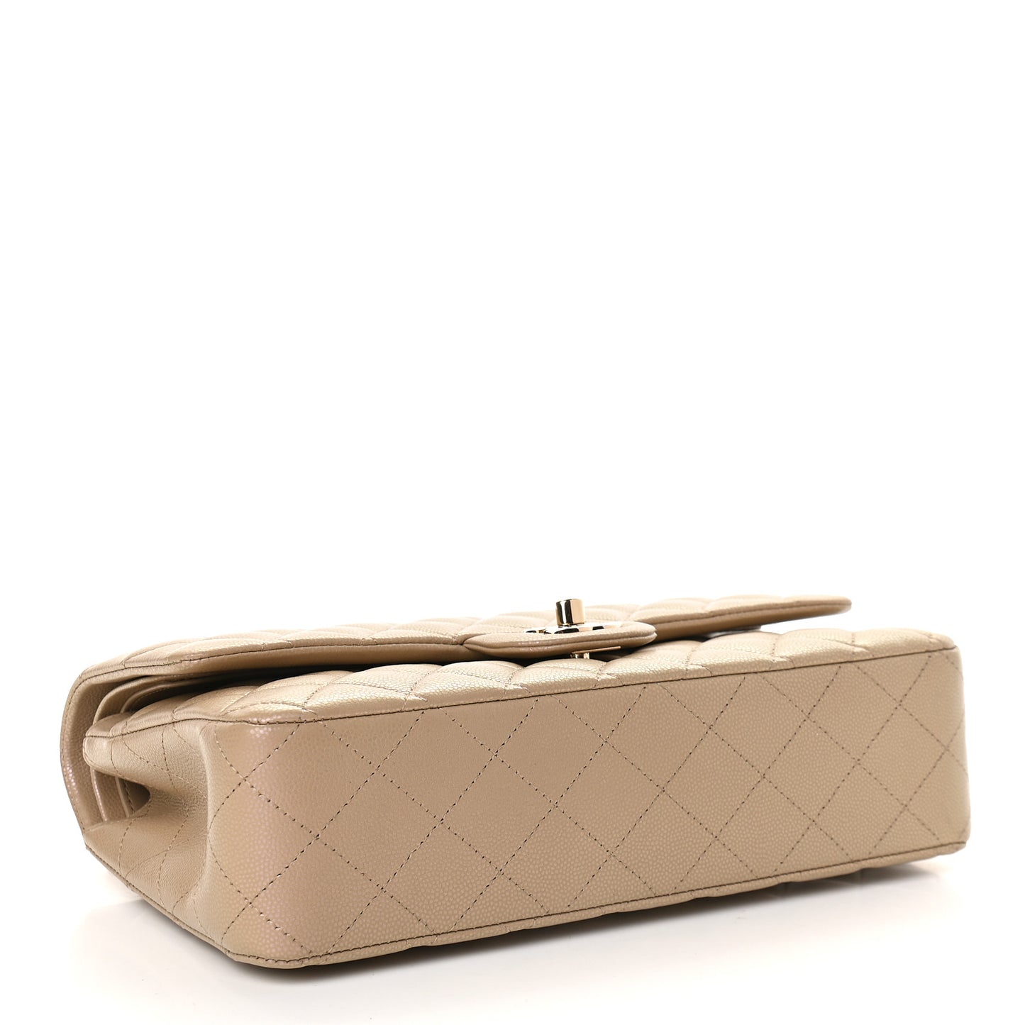 Iridescent Caviar Quilted Medium Double Flap Dark Beige