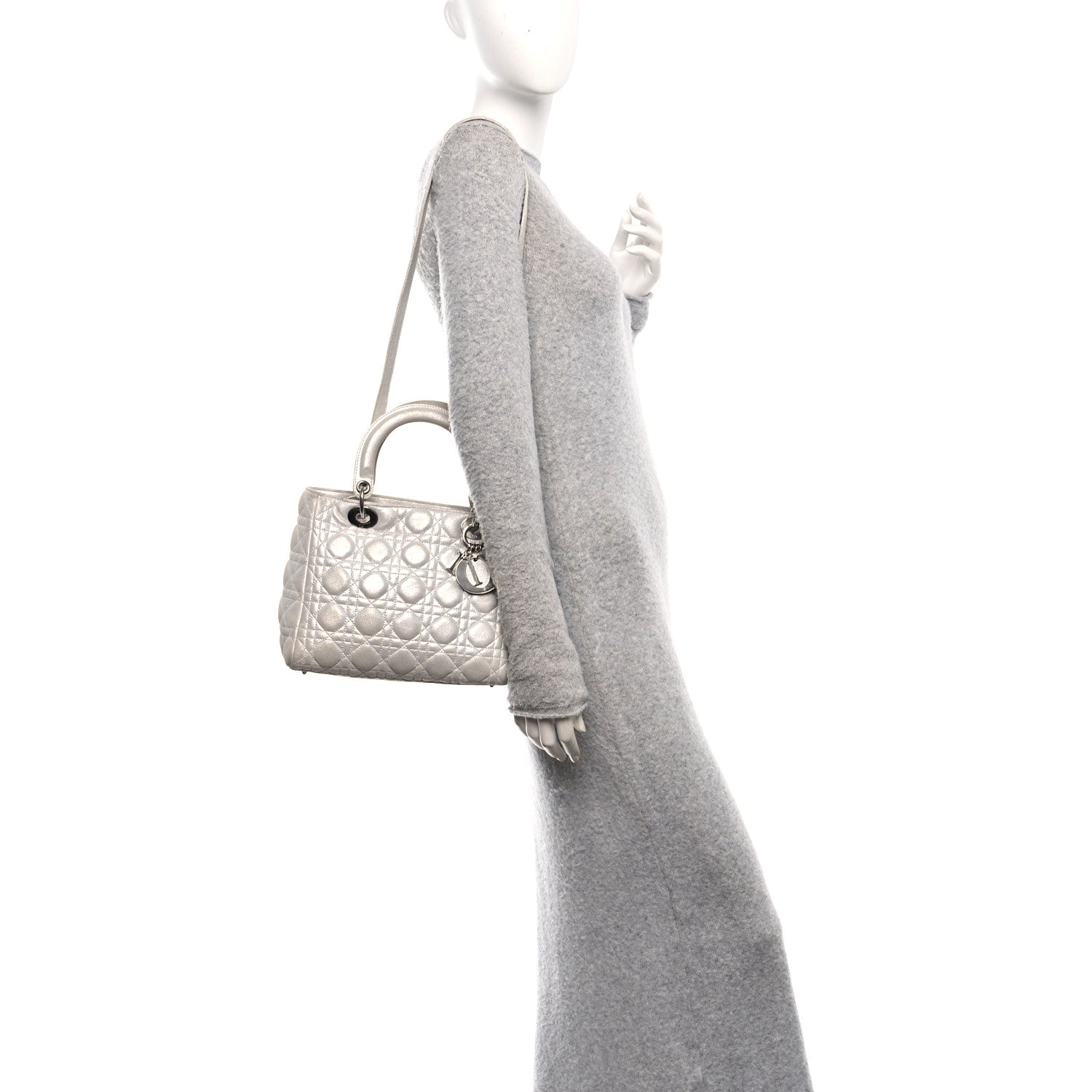 Christian Dior Metallic Nubuck Cannage Medium Lady Dior Silver 2 of 10