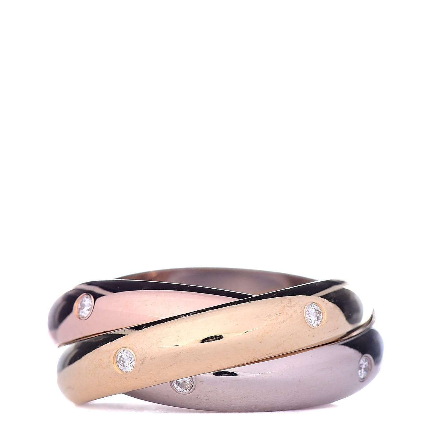 Cartier 18K Pink Yellow White Gold Diamond Trinity Ring 52 6 1 of 5