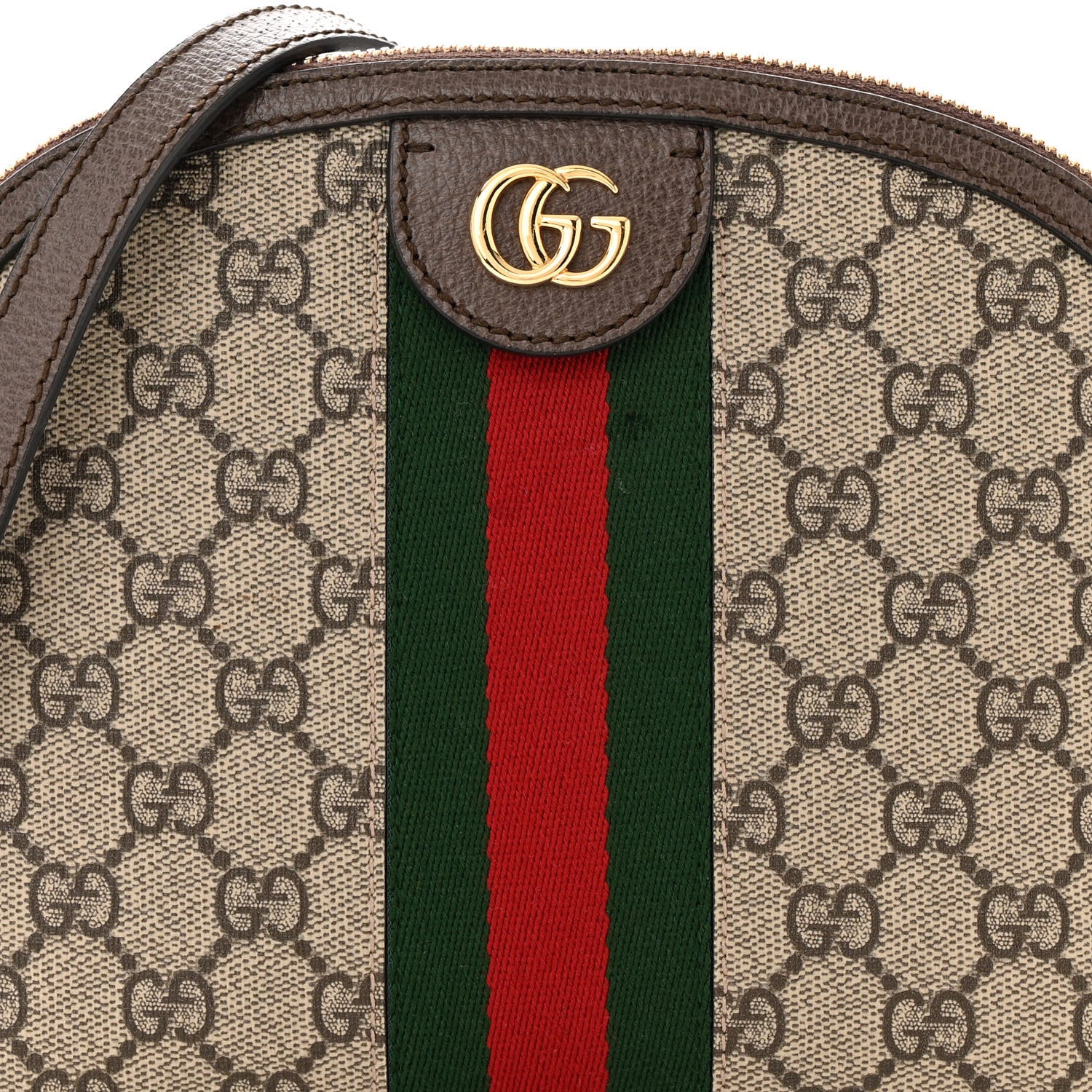 Gucci GG Supreme Monogram Textured Dollar Calfskin Web Small Ophidia Dome Shoulder Bag Beige Ebony New Acero 8 of 12