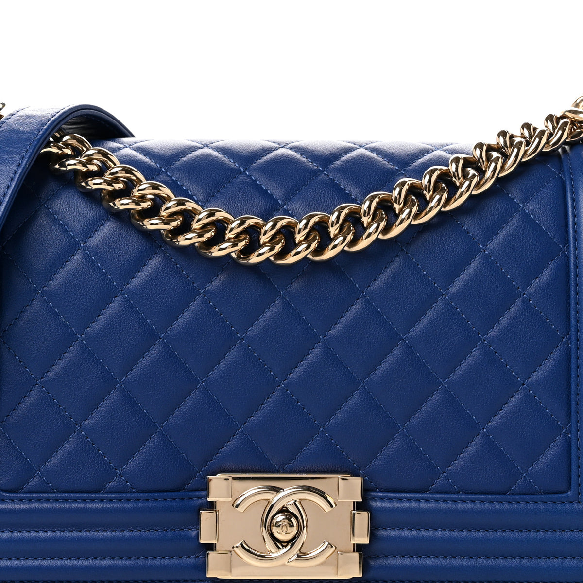 Calfskin Quilted Medium Boy Flap Blue