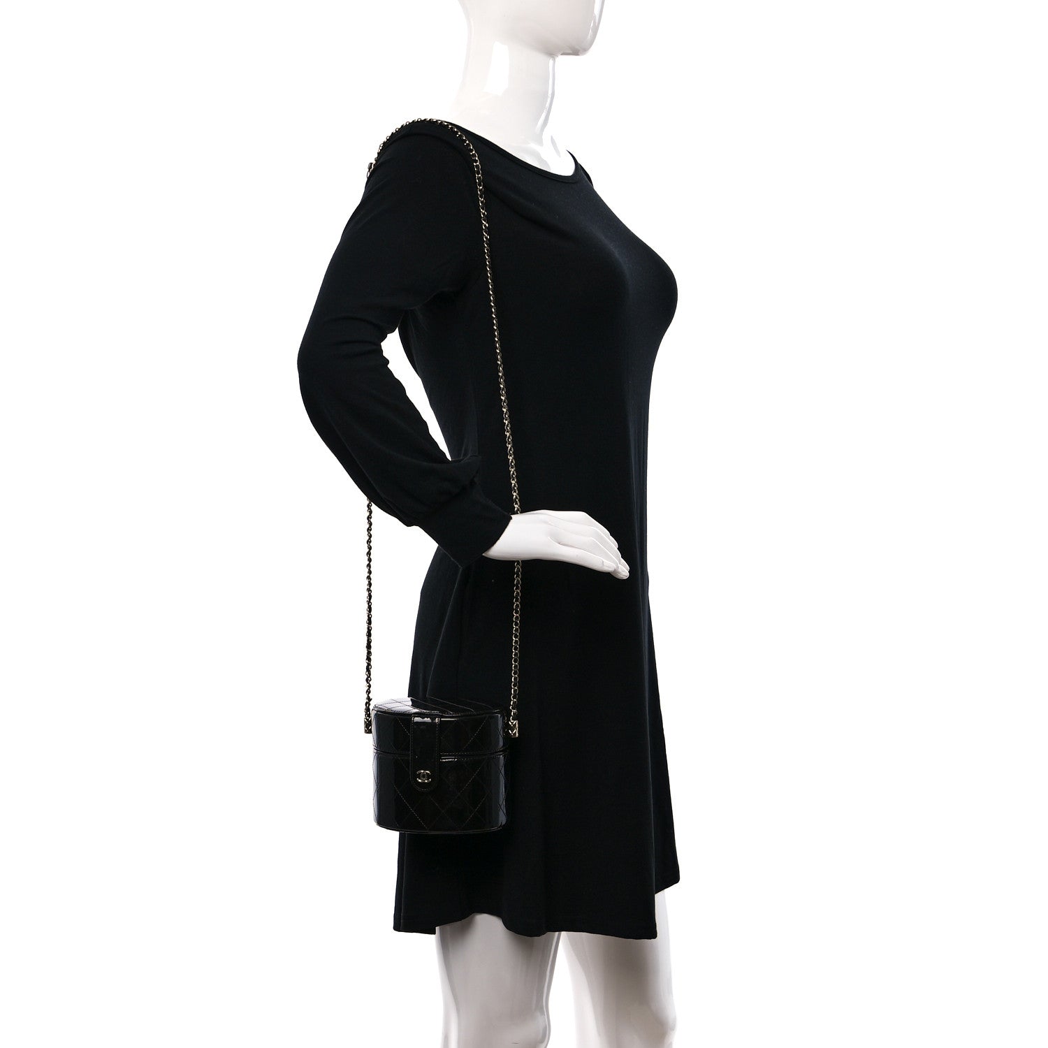 Chanel Patent Quilted Round Clutch With Chain Black 2 of 10