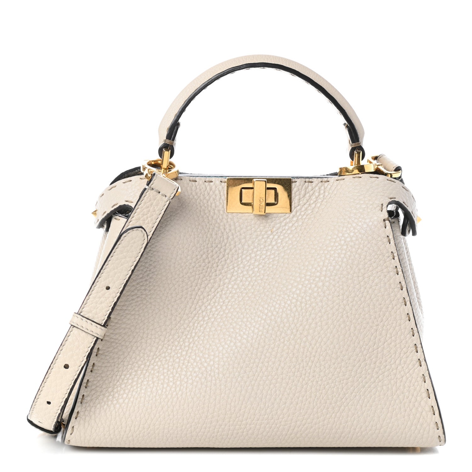 Fendi Cuoio Romano Selleria Medium Peekaboo Iconic Essentially Satchel Latte Laguna Tortora 1 of 9