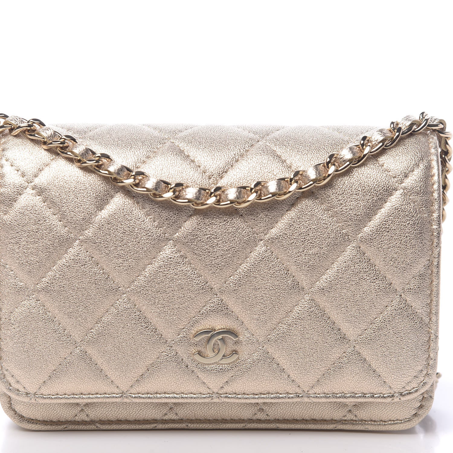 Chanel Metallic Lambskin Quilted Mini Wallet On Chain WOC Gold 10 of 11