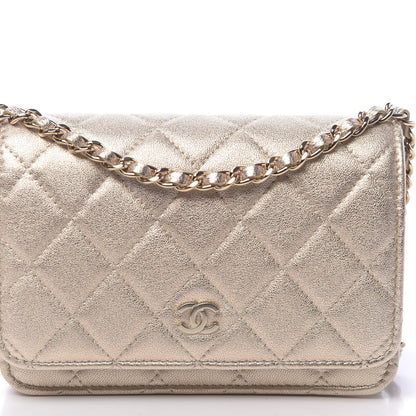 Chanel Metallic Lambskin Quilted Mini Wallet On Chain WOC Gold 10 of 11