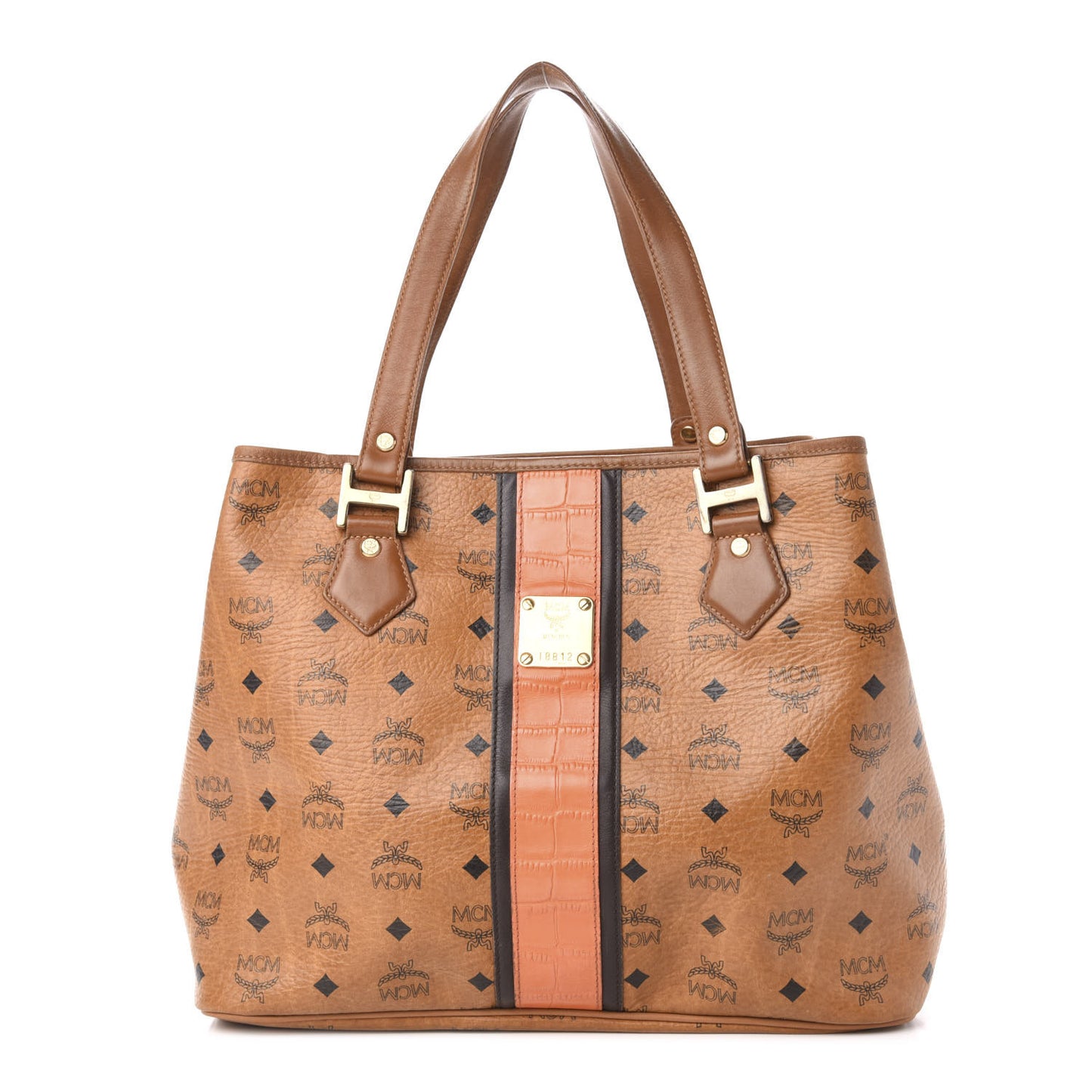 Visetos Crocodile Embossed Medium Liz Shopper Tote Cognac