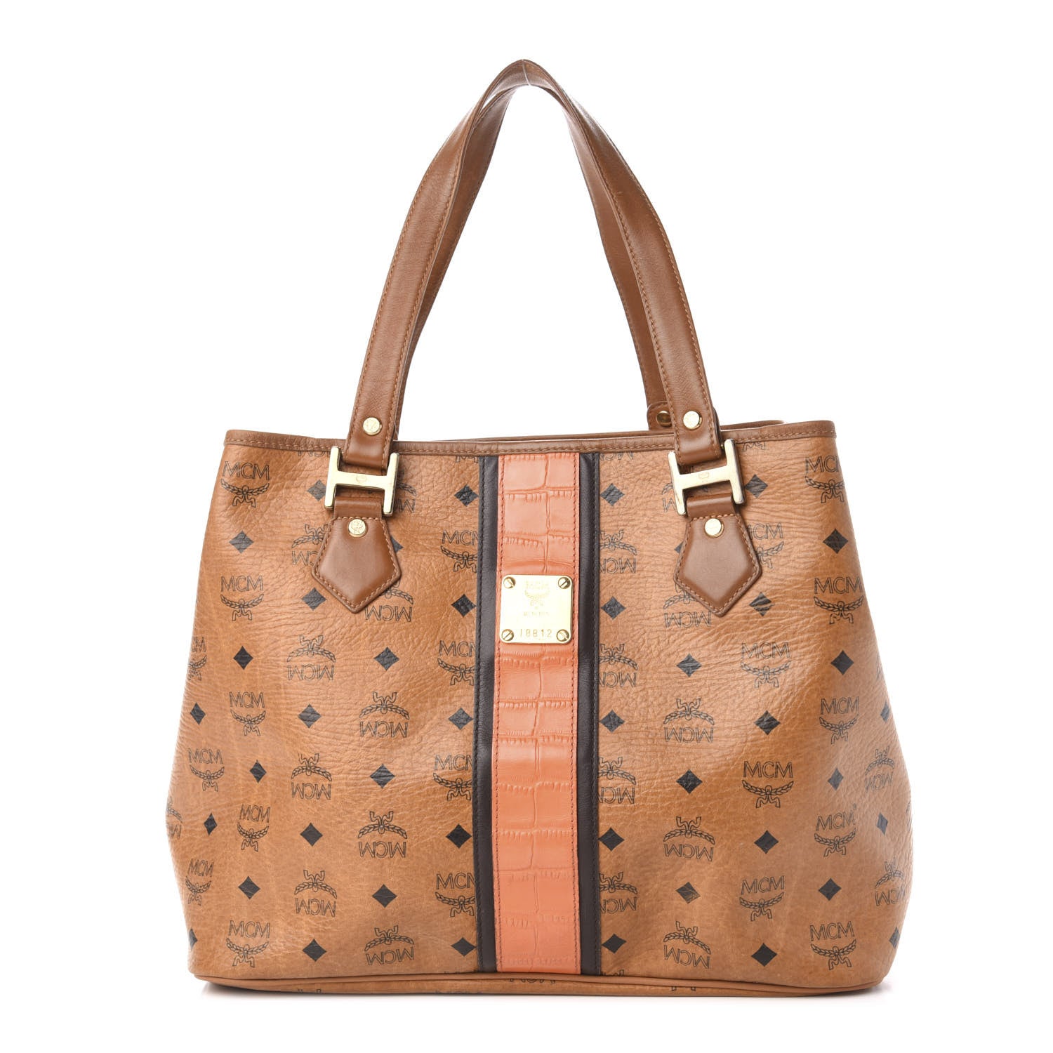 MCM Visetos Crocodile Embossed Medium Liz Shopper Tote Cognac 1 of 11