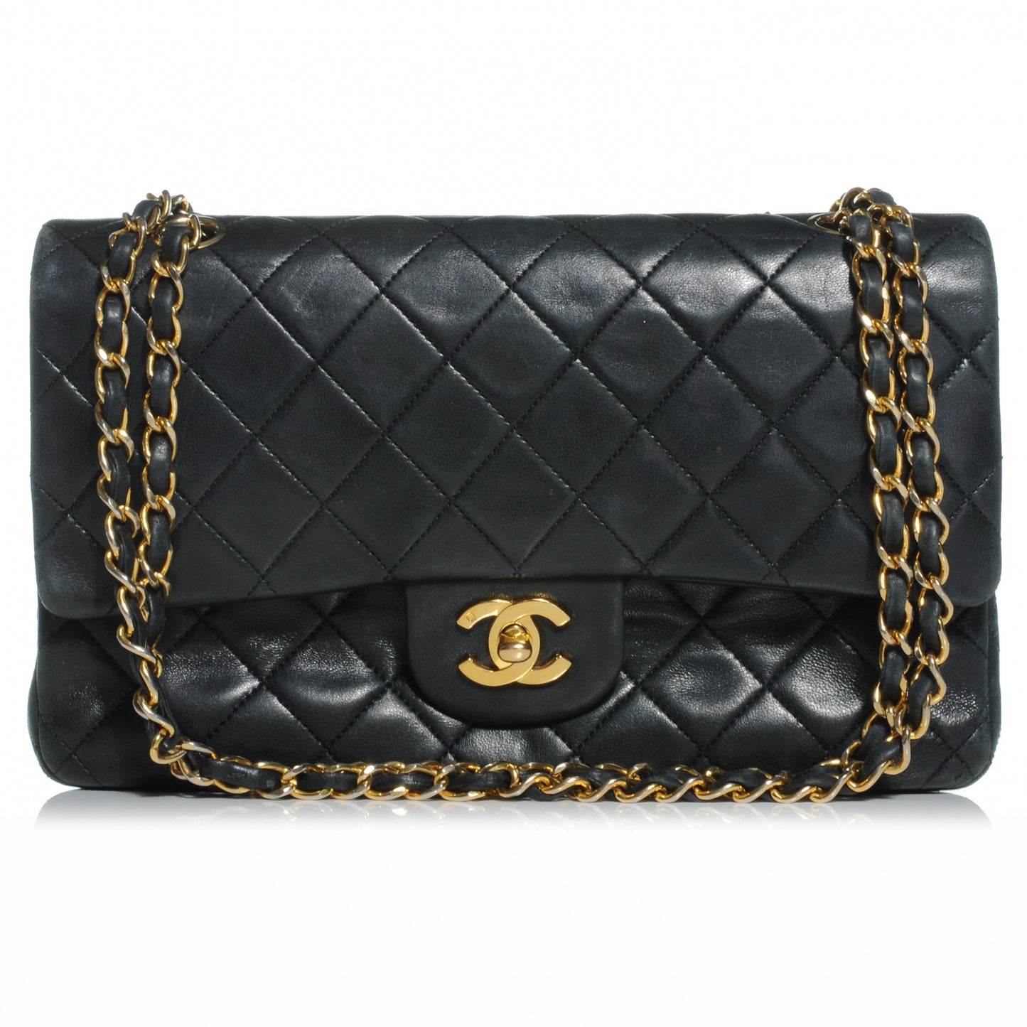 Lambskin Medium Double Flap Black