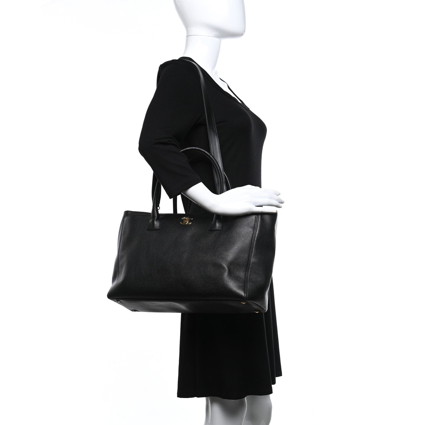 Calfskin Cerf Executive Shopper Tote Black