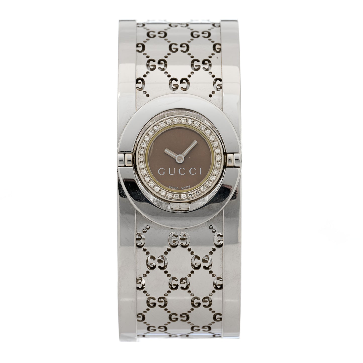 Stainless Steel Diamond Bezel 23mm Twirl Quartz Watch Brown