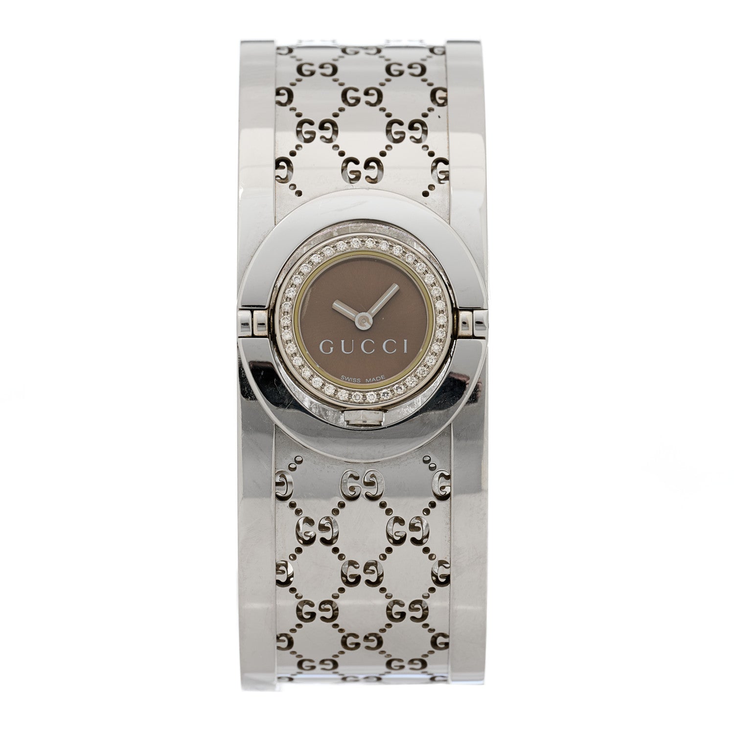 Gucci Stainless Steel Diamond Bezel 23mm Twirl Quartz Watch Brown 1 of 5
