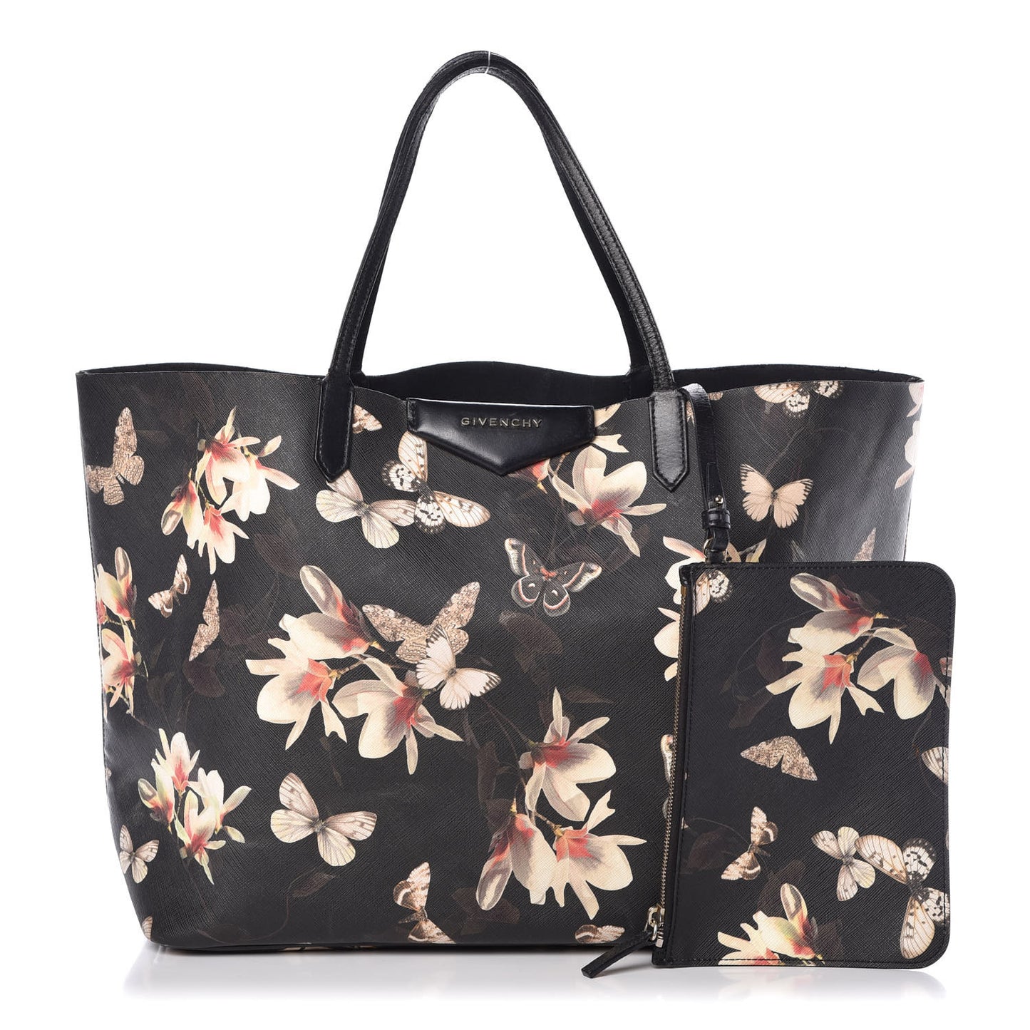 Textured Coated Canvas Magnolia and Moth Print Large Antigona Tote