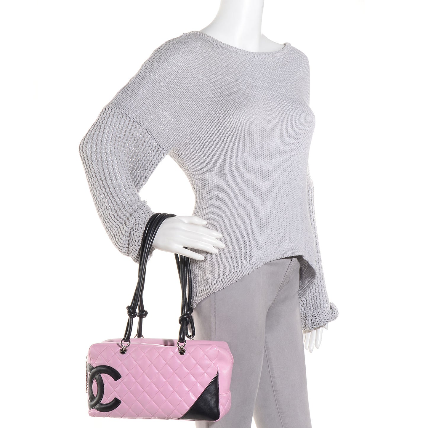 Calfskin Quilted Large Cambon Bowler Pink Black
