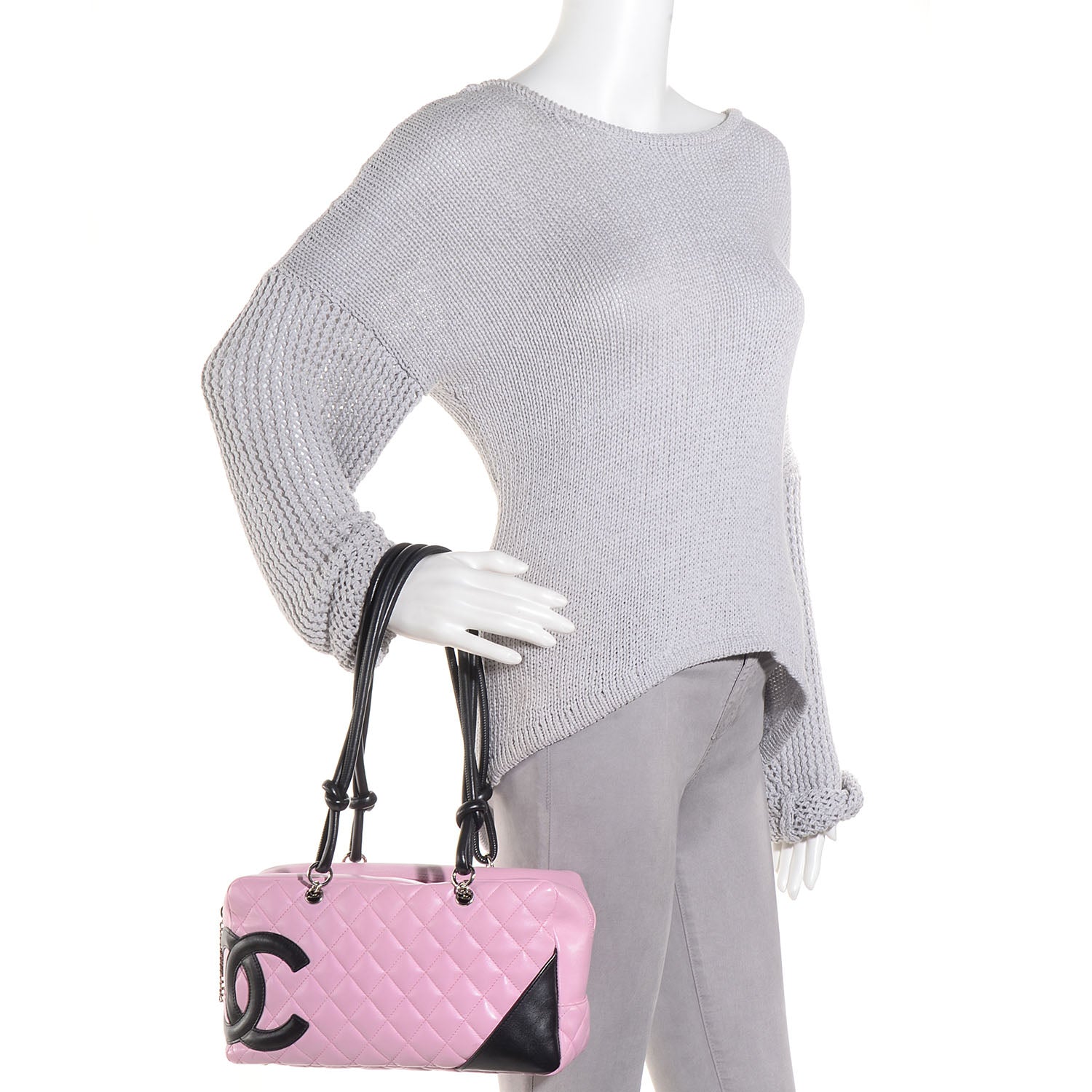 Chanel Calfskin Quilted Large Cambon Bowler Pink Black 2 of 7
