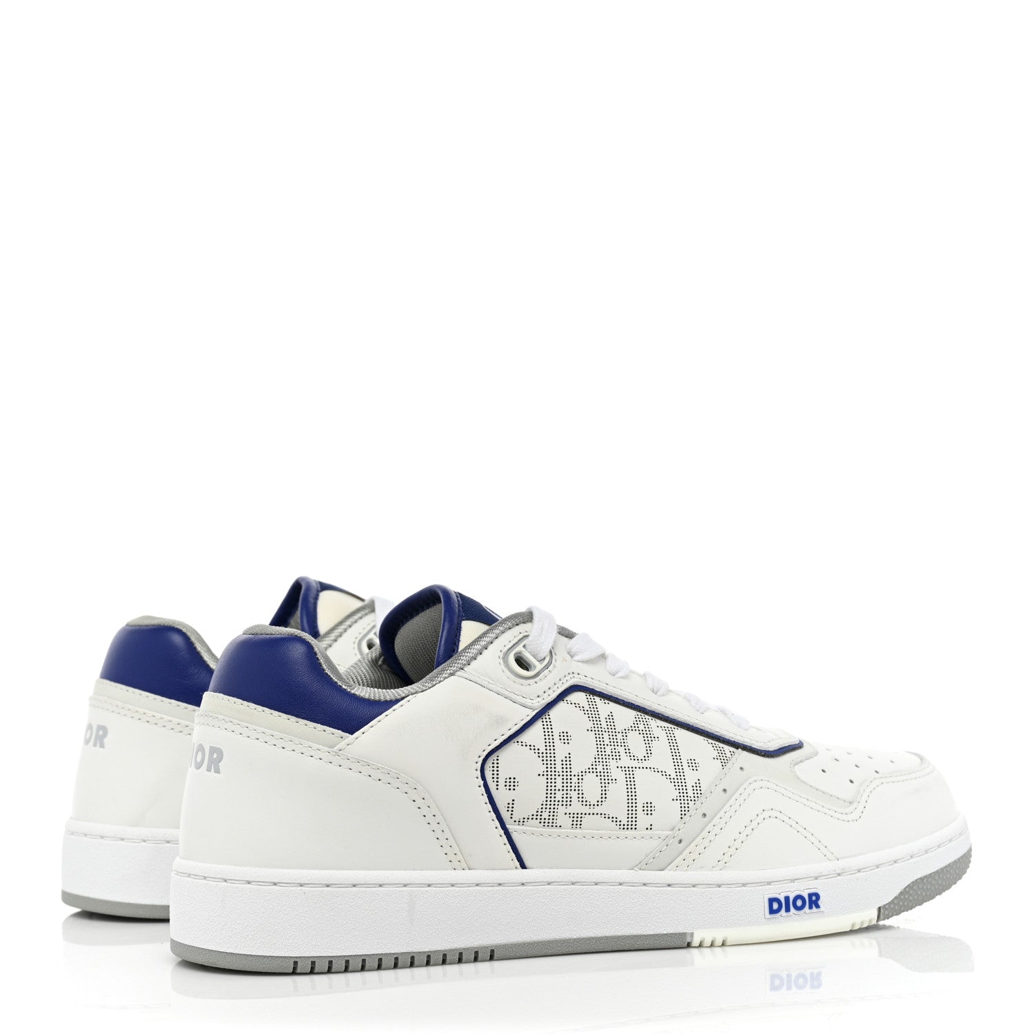 Christian Dior Smooth Calfskin Oblique Galaxy Perforated Mens B27 Low Top Sneakers 40 White Blue 5 of 11