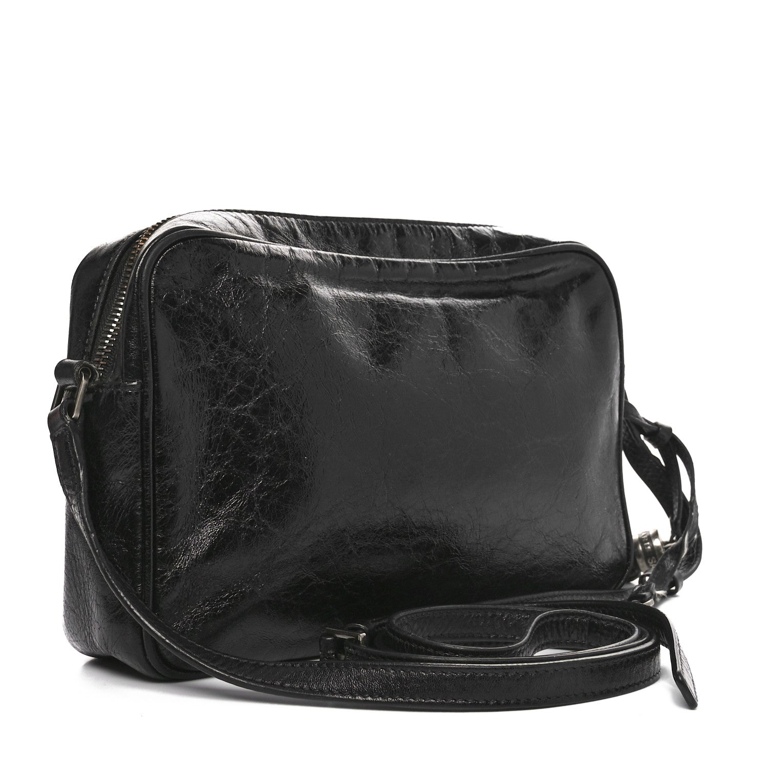 Saint Laurent Cracked Shiny Calfskin Monogram Lou Camera Bag Black 3 of 10