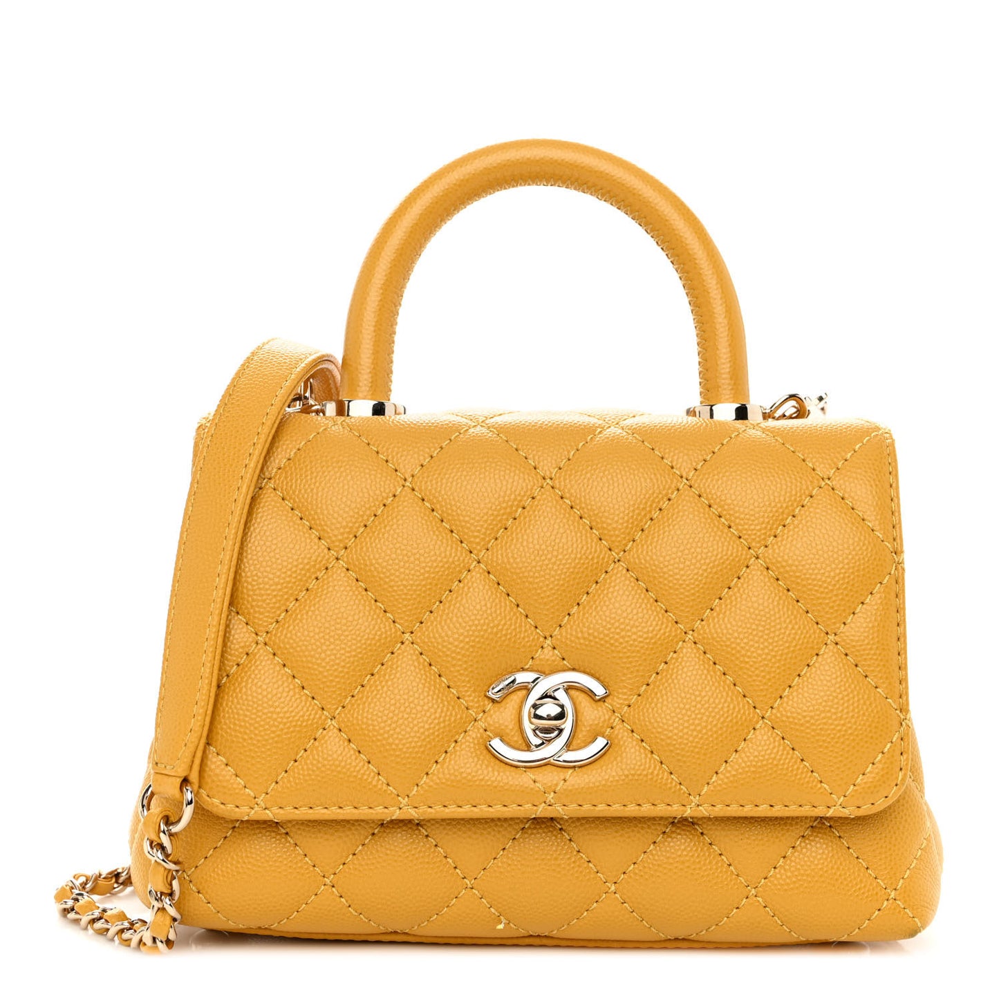 Caviar Quilted Extra Mini Coco Handle Flap Yellow
