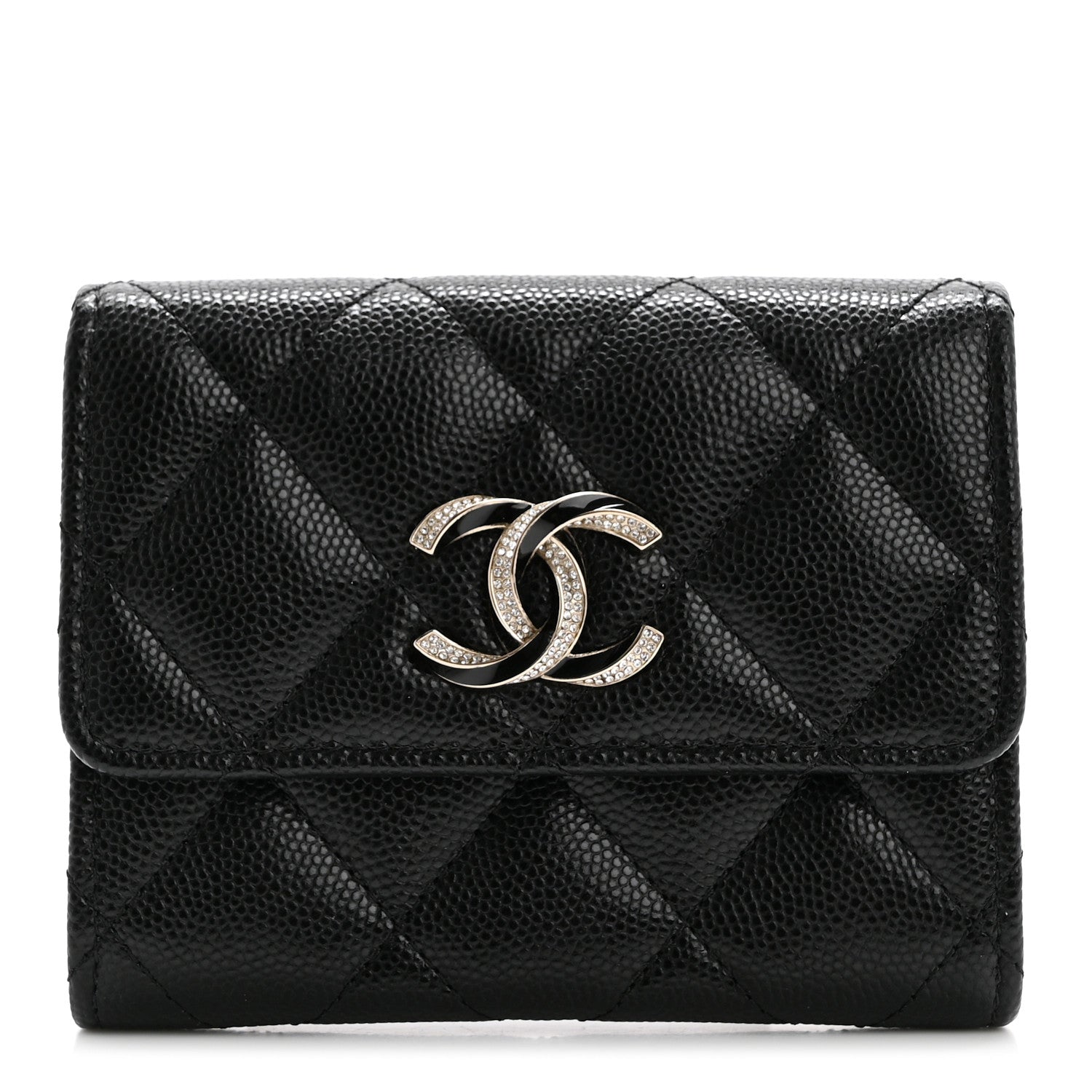 Chanel Caviar Quilted Crystal Enamel CC Flap Card Holder Black 1 of 9