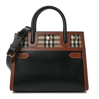 Burberry Calfskin Vintage Check Mini Two Handle Title Bag Black 1 of 6