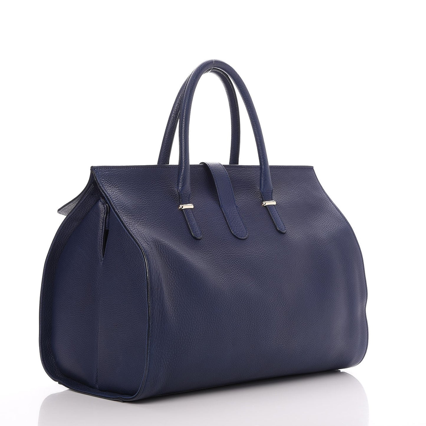 Grained Calfskin M Tube Round Tote Bleu Nautique