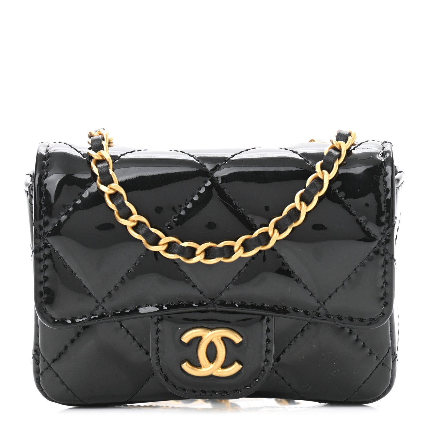 Chanel Patent Quilted Enamel Chain Mini Flap Belt Bag Black 1 of 11