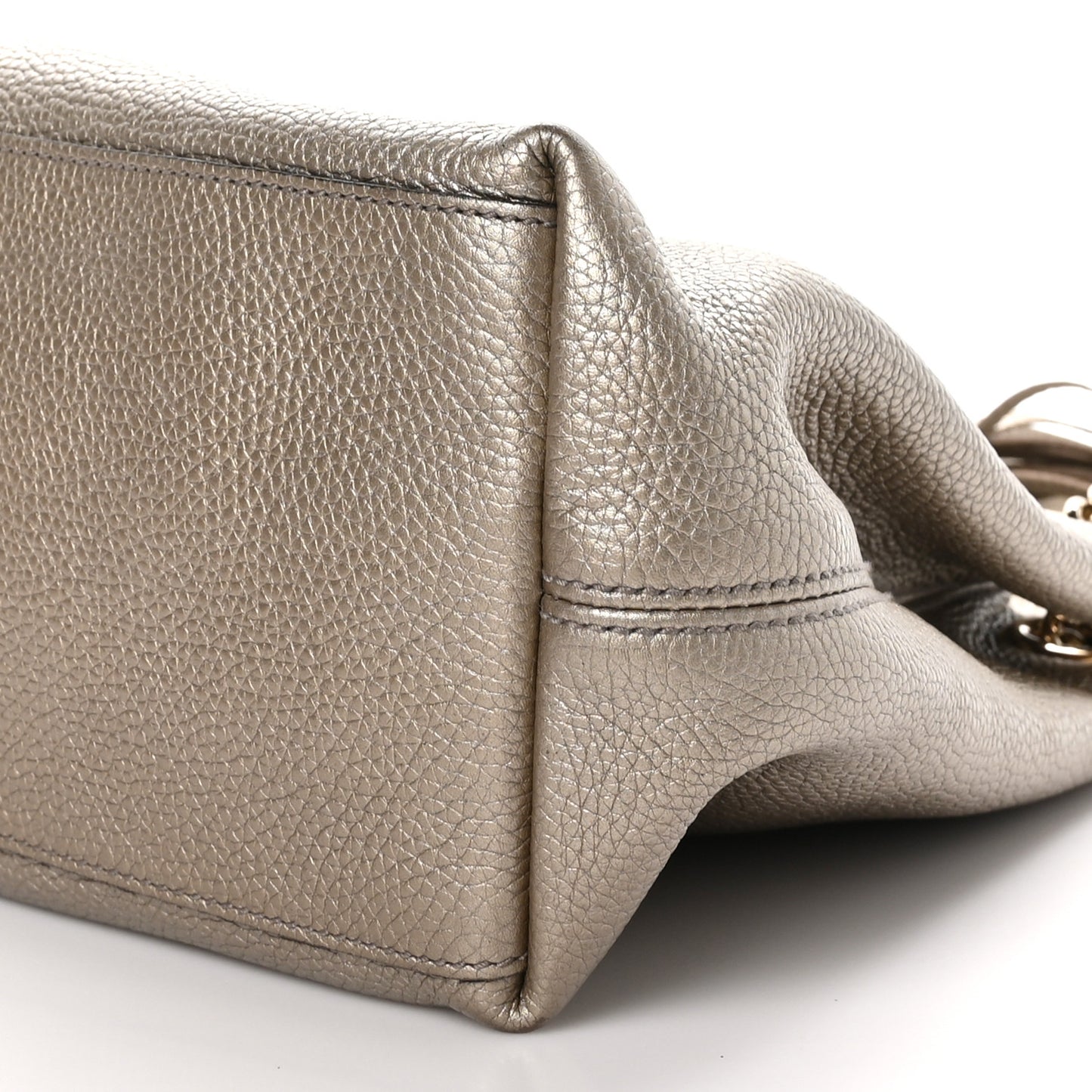 Metallic Pebbled Calfskin Medium Soho Chain Shoulder Bag Golden Beige