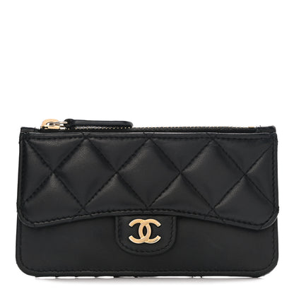 Chanel Lambskin Quilted Flap Zip Card Holder Black 1 of 8