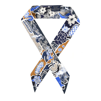 Hermes Silk Bingata Twilly Marine Tabac White 1 of 3