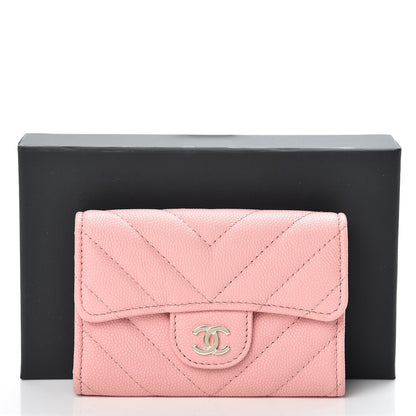 Chanel Caviar Chevron Quilted Flap Card Holder Pink 9 of 9