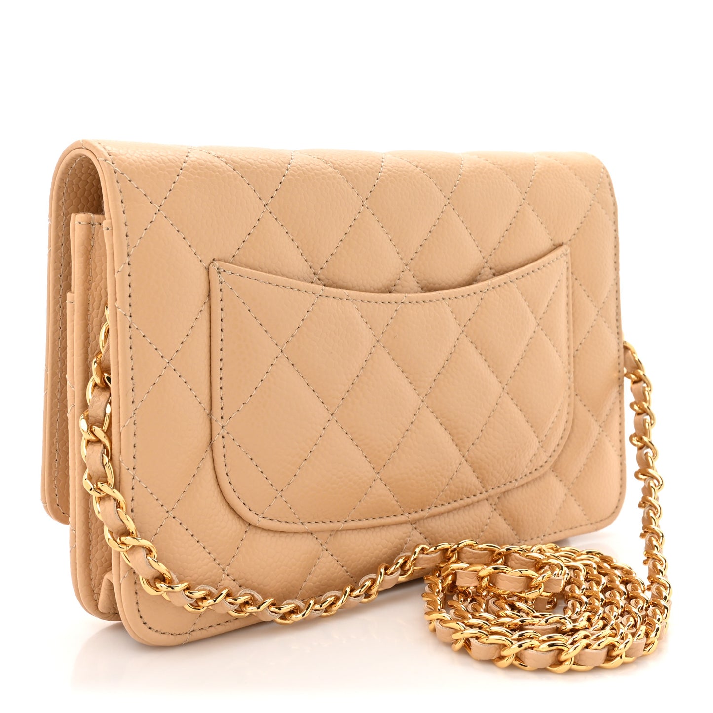 Caviar Quilted Wallet on Chain WOC Beige Clair
