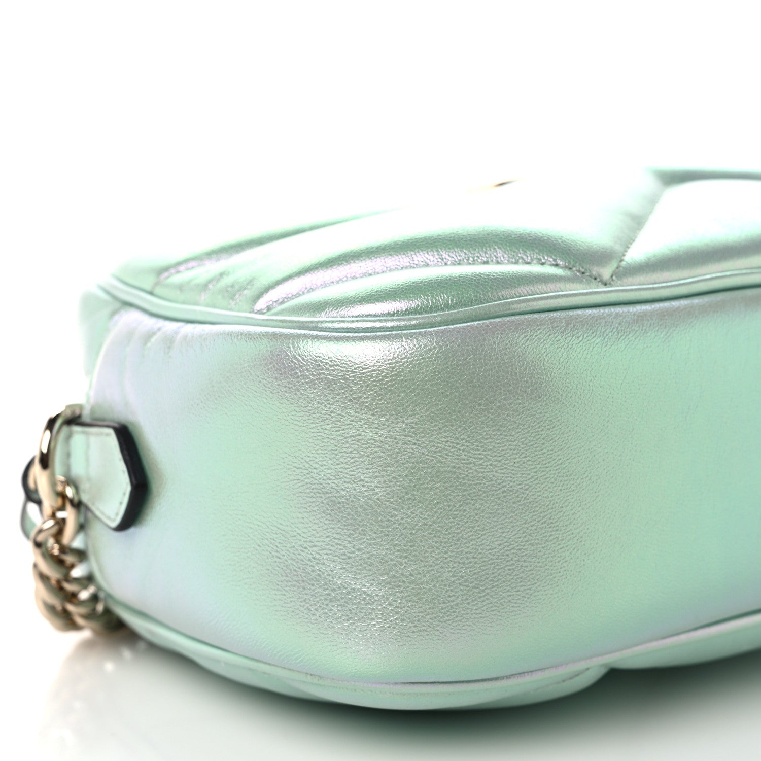Gucci Iridescent Nappa Chevron Matelasse Small GG Marmont Chain Shoulder Bag Iridescent Salvy Green 10 of 12