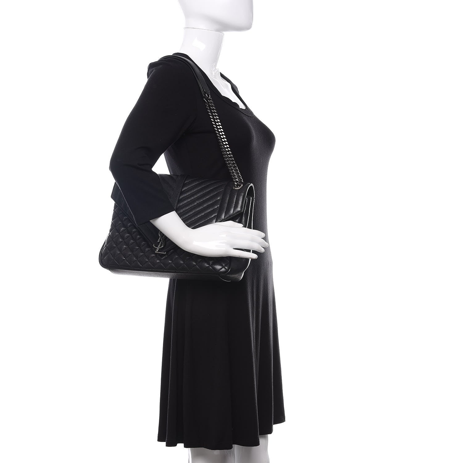 Saint Laurent Calfskin Mixed Matelasse Triquilt Large Monogram Satchel Black 2 of 9