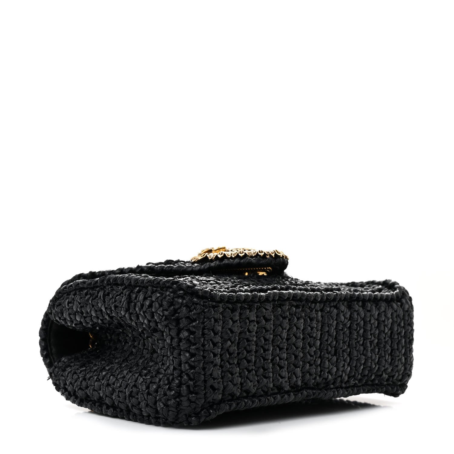Dolce & Gabbana Raffia Woven Devotion Envelope Shoulder Bag Black 4 of 9
