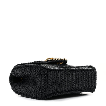 Dolce & Gabbana Raffia Woven Devotion Envelope Shoulder Bag Black 4 of 9