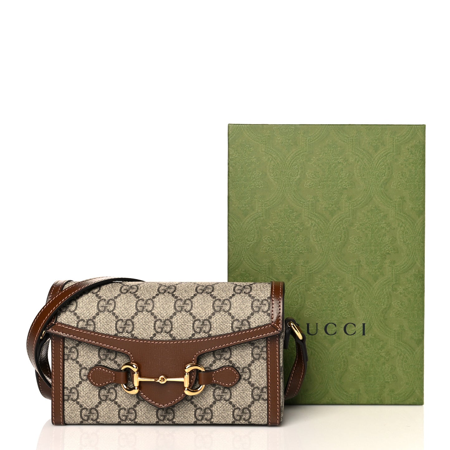 GG Supreme Monogram Mini Horsebit 1955 Shoulder Bag Beige Brown Sugar