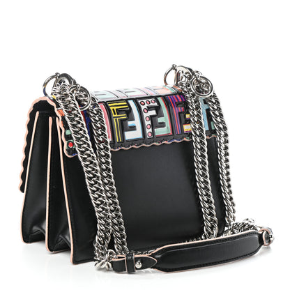 Fendi Vitello Liberty Fun Fair Embossed Scalloped Small Kan I Shoulder Bag Black Multicolor 3 of 8