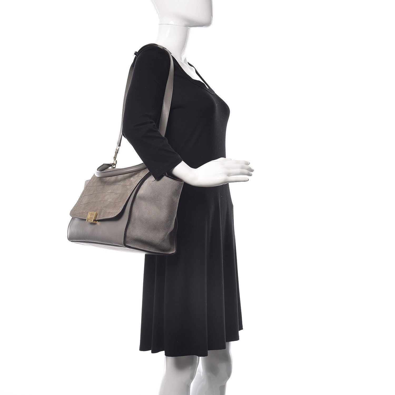 Celine Crocodile Embossed Nubuck Medium Trapeze Grey 2 of 18