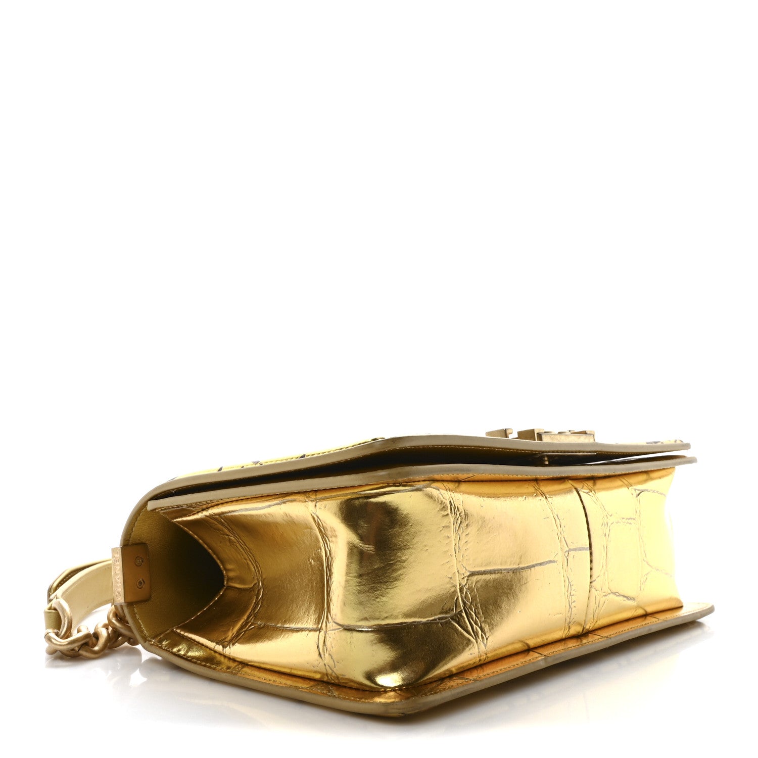Chanel Metallic Calfskin Crocodile Embossed Graffiti Medium Cocodile Boy Flap Gold 4 of 10