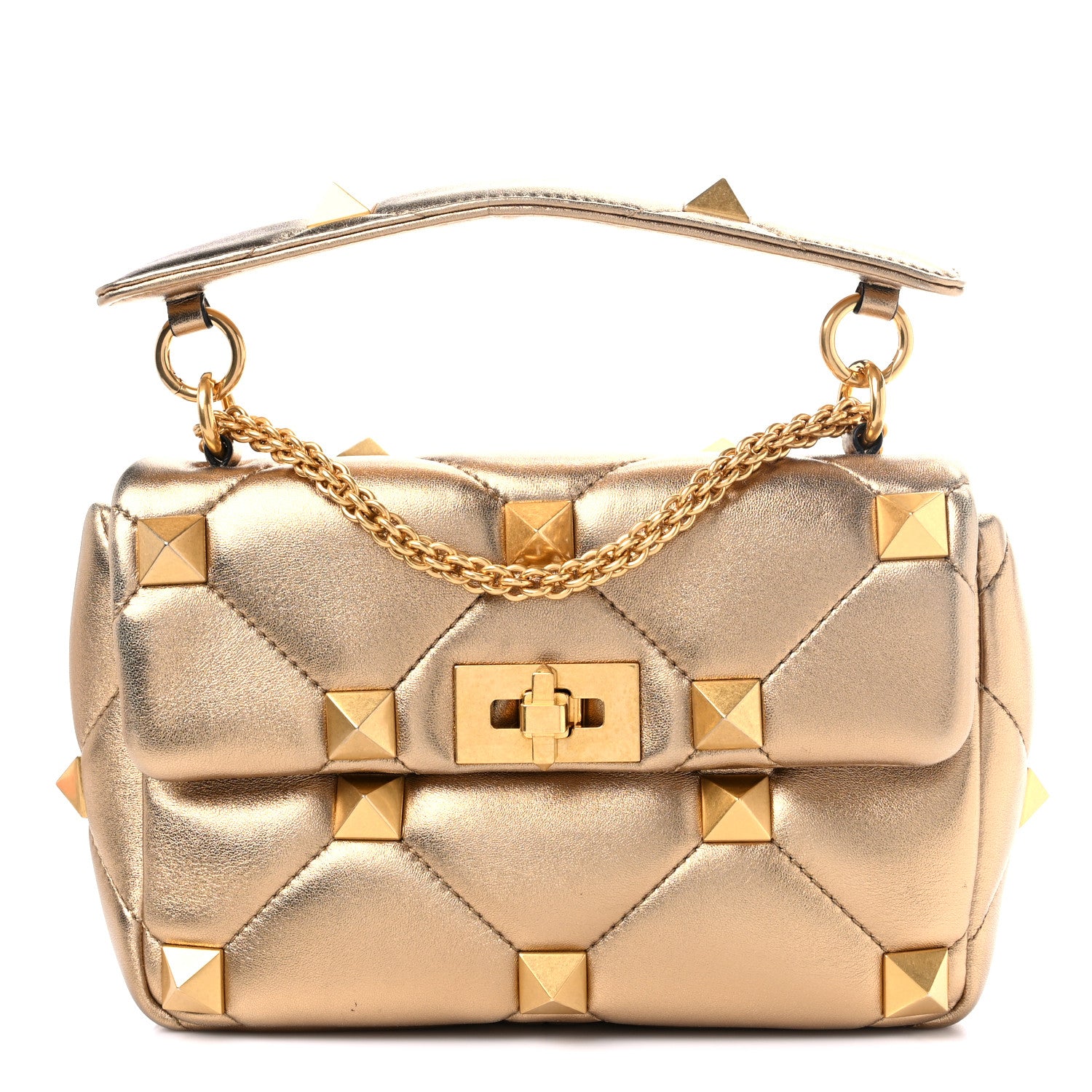 Valentino Garavani Nappa Medium Roman Stud Shoulder Bag Antique Brass 1 of 13