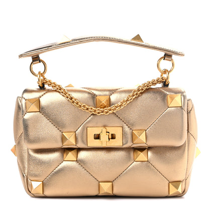 Valentino Garavani Nappa Medium Roman Stud Shoulder Bag Antique Brass 1 of 13